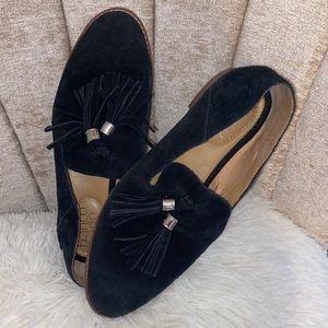 Franco Sarto black suede tassel shoes